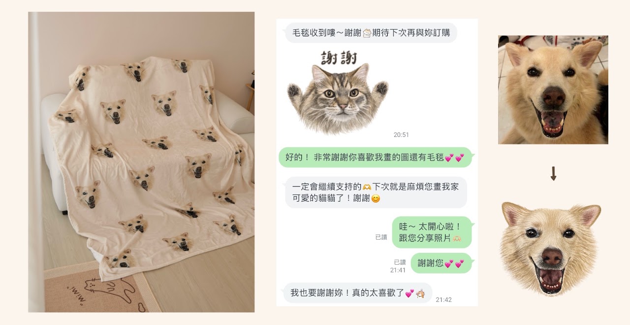 客製毛毯 LINE 對話好評